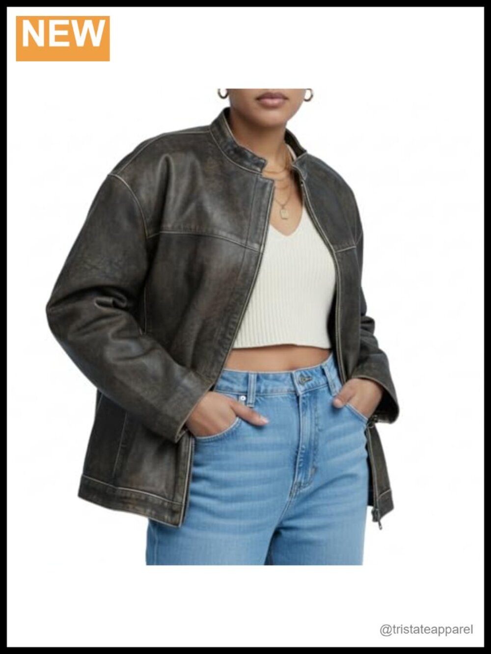 Genuine Lambskin Leather Oversized Bomber Jacket Drop-Shoulder Zip-Front